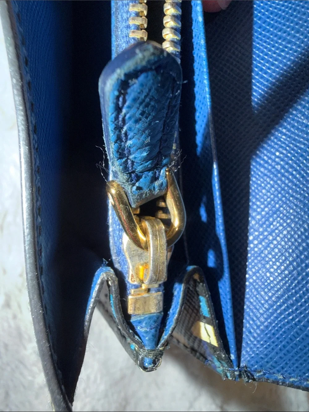 Prada Blue Geometric Print Leather Clutch Wallet